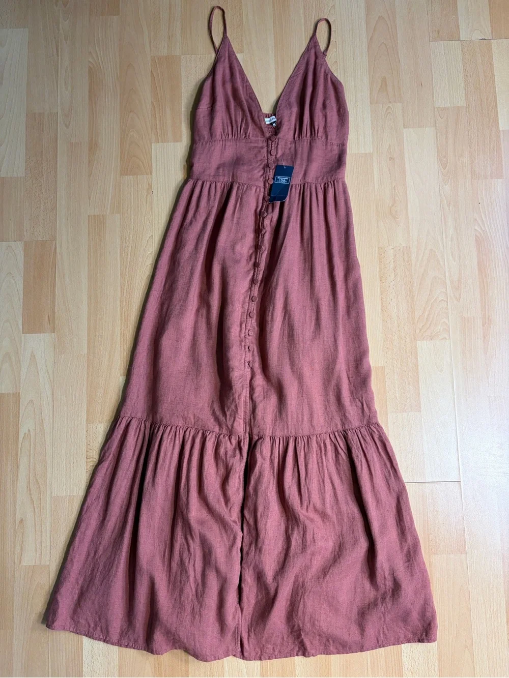 Abercrombie & Fitch NWT Button Through Maxi Dress Linen Blend in Rust Cinnamon S